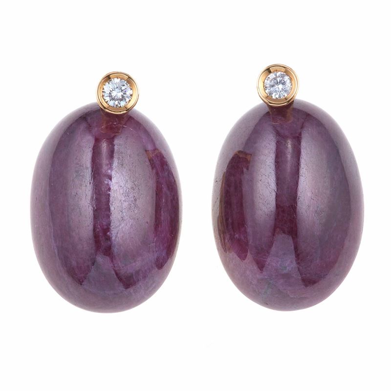 Pair of corundum and diamond earrings  - Auction Jewels - Cambi Casa d'Aste