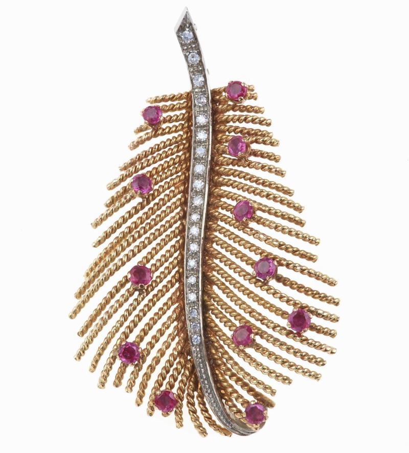 Ruby and diamond brooch  - Auction Jewels | Cambi Time - Cambi Casa d'Aste