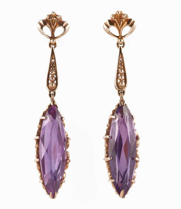 Pair of amethyst and gold earrings
