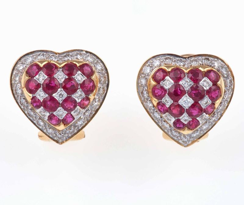 Pair of ruby and diamond earrings  - Auction Summer Jewels | Cambi Time - Cambi Casa d'Aste