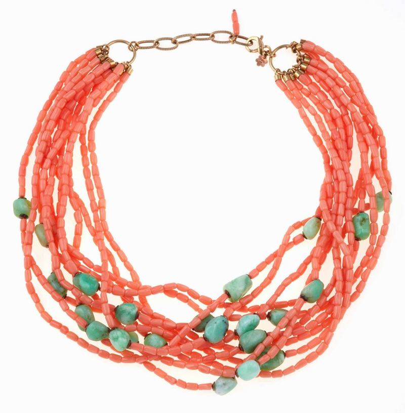 Coral, chrysoprase and silver necklace  - Auction Summer Jewels | Cambi Time - Cambi Casa d'Aste