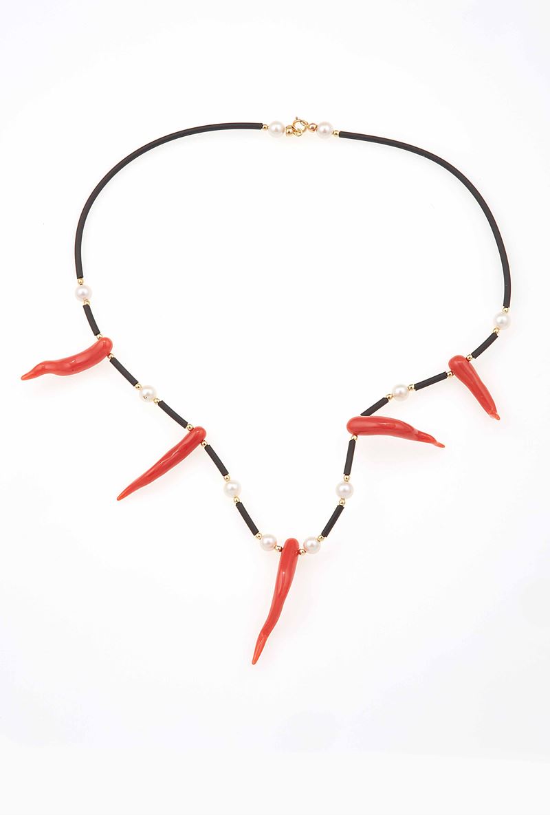 Small pearls and coral necklace  - Auction Jewels - Cambi Casa d'Aste