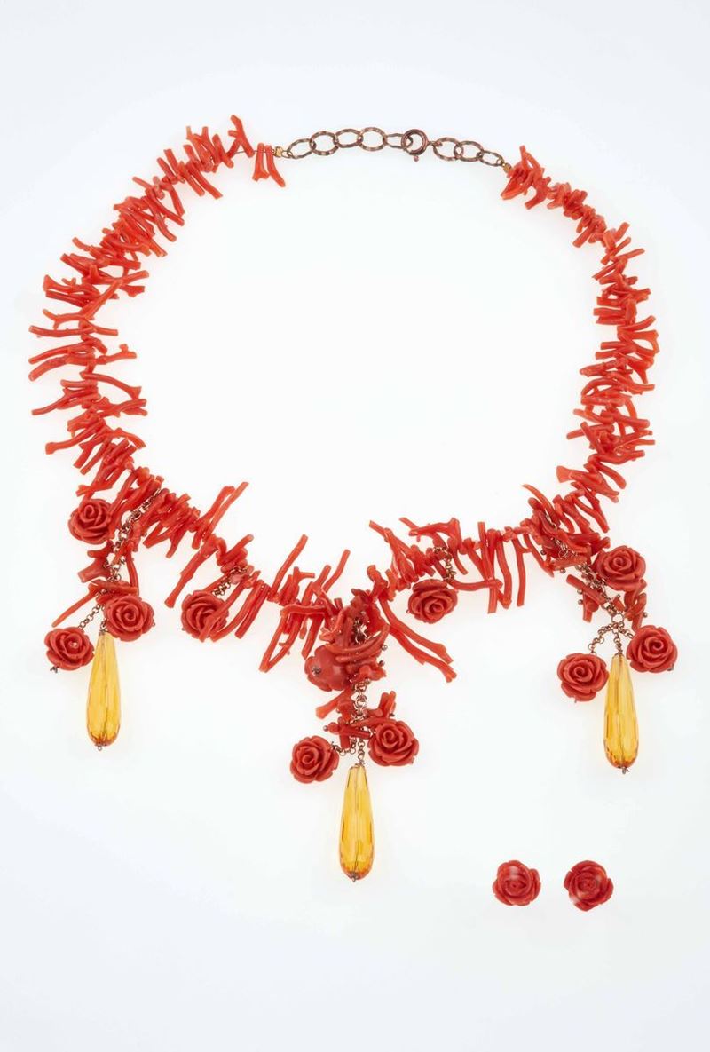 Coral, citrine and silver demi-parure  - Auction Summer Jewels | Cambi Time - Cambi Casa d'Aste