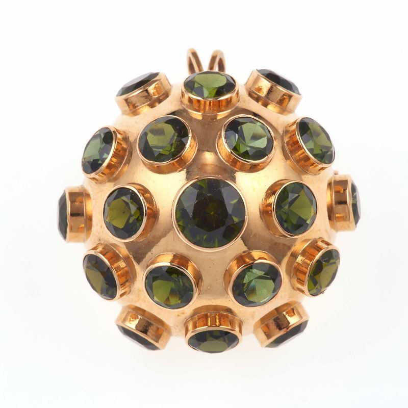 Tourmaline and gold pendent/brooch  - Auction Jewels | Cambi Time - Cambi Casa d'Aste