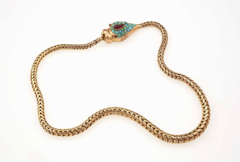 Girocollo snake con turchesi e granati  - Auction Spring Jewels - I - Cambi Casa d'Aste