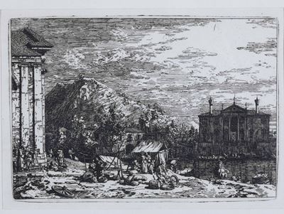 Giovanni Antonio Canal, Detto il Canaletto (venezia 1697 – 1768) Capriccio con il Palazzo Andruzz...