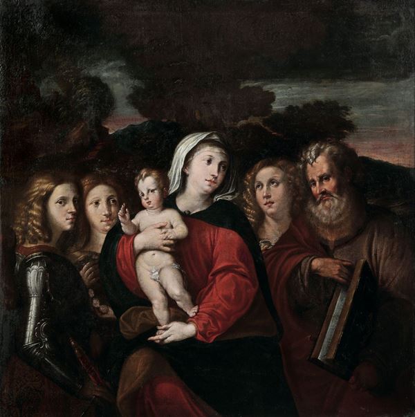 Scuola emiliana del XVI secolo Madonna con Bambino e Santi