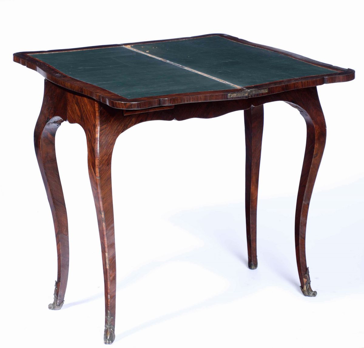 Tavolino da Gioco a Libro Lastronato in Palissandro e Filettato in Bois De Rose, Genova XVIII Sec...
