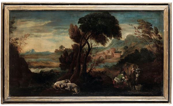 Scuola fiamminga del XIX secolo Paesaggi con pastori e armenti