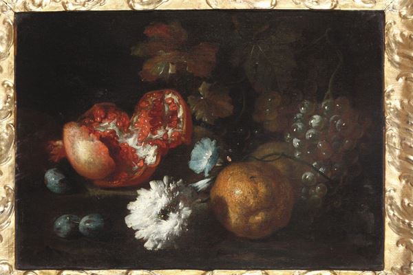 Scuola romana della fine del XVII secolo Natura morta con fiori, limone e melograno