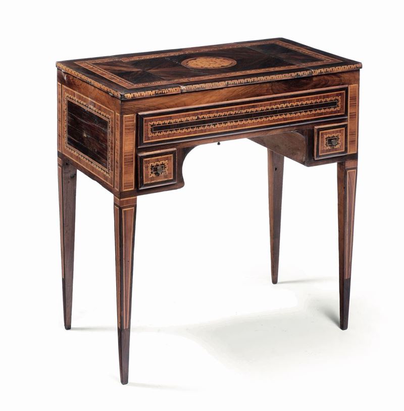 Toelette Luigi XVI con specchiera in legno lastronato ed intarsiato, Lombardia fine XVIII secolo  - Auction Italian Dwellings - Cambi Casa d'Aste