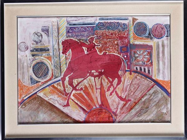Attilio Mangini - Attilio Mangini (1912-2004) Figura su cavallo