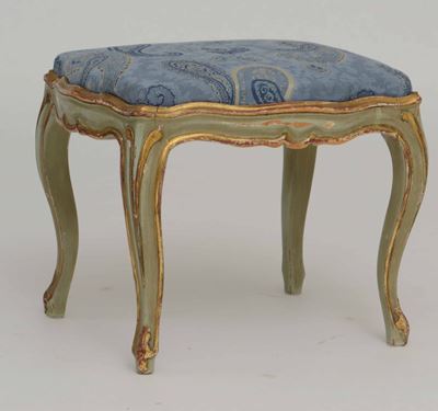 Panchetto in Legno Intagliato, Laccato e Dorato, XVIII-XIX Secolo