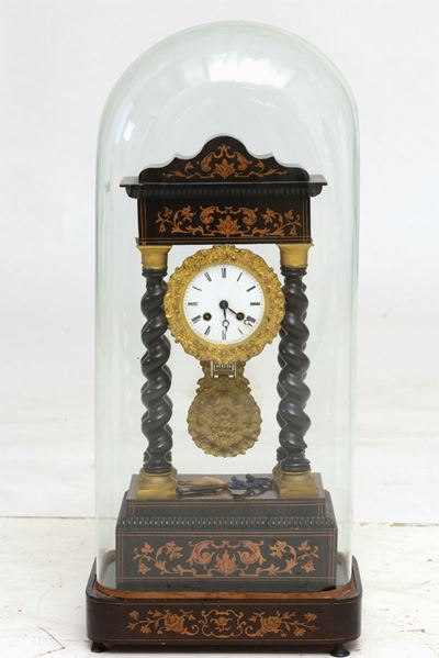 Pendola da Tavolo a Tempietto in Legno Ebanizzato, XIX-XX Secolo