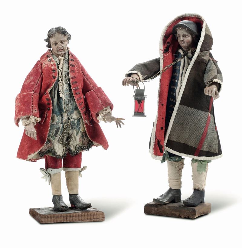 Gentiluomo e pastore Terracotta e legno policromo, vetro e stoffa  Arte presepiale genovese del XVIII-XIX secolo  - Auction Furnishings from Italian Villas | Cambi Time - Cambi Casa d'Aste