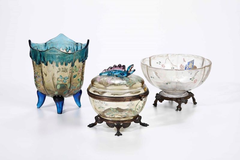 Lotto di tre centrotavola in vetro, Francia XIX secolo  - Auction Antiques | Time Auction - Cambi Casa d'Aste