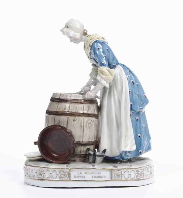 Figurina “La recureuse d’apres Chardin” Probabilmente Francia, verso la fine del XIX secolo