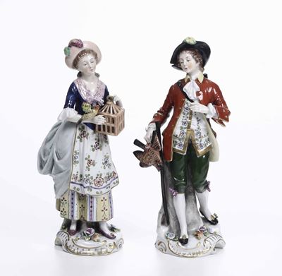 Coppia di Figurine Germania, Turingia, Manifattura Rudolstadt, XX Secolo