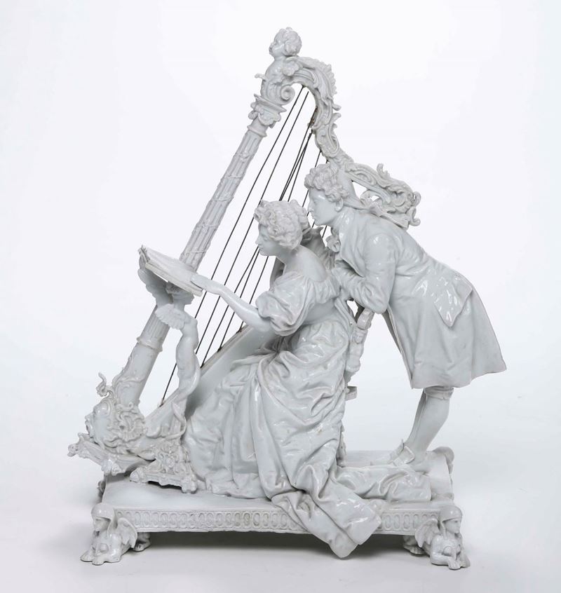 Gruppo galante all’arpa Probabilmente Boemia, XIX - XX secolo  - Auction Ceramics | Timed Auction - Cambi Casa d'Aste