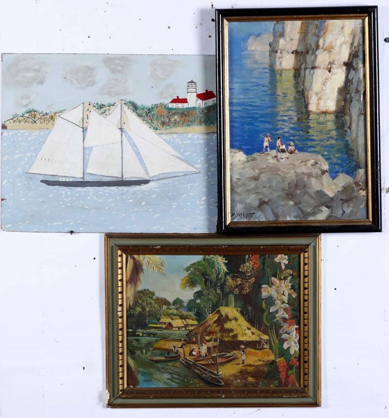 Lotto di 3 dipinti di vari autori e soggetti  - Asta Dipinti del XIX e XX Secolo | Cambi Time - Cambi Casa d'Aste