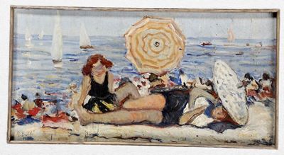 Angelo Balbi (1872-1939)spiaggia con Figure