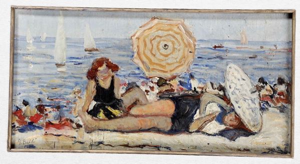 Angelo Balbi (1872-1939) Spiaggia con figure