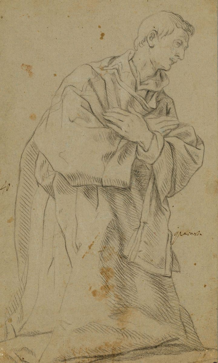 Lazzaro Tavarone (Genova 1556-1641) Monaco inginocchiato  - Auction Old Master Drawings - Cambi Casa d'Aste