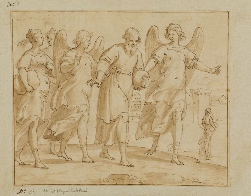 Bernardo Castello (Genova 1557-1629) Loth e le figlie  - Asta Disegni Antichi - Cambi Casa d'Aste