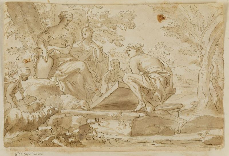 Domenico Piola (Genova 1627-1703), bottega di Rebecca ed Eleazaro al pozzo  - Auction Old Master Drawings - Cambi Casa d'Aste