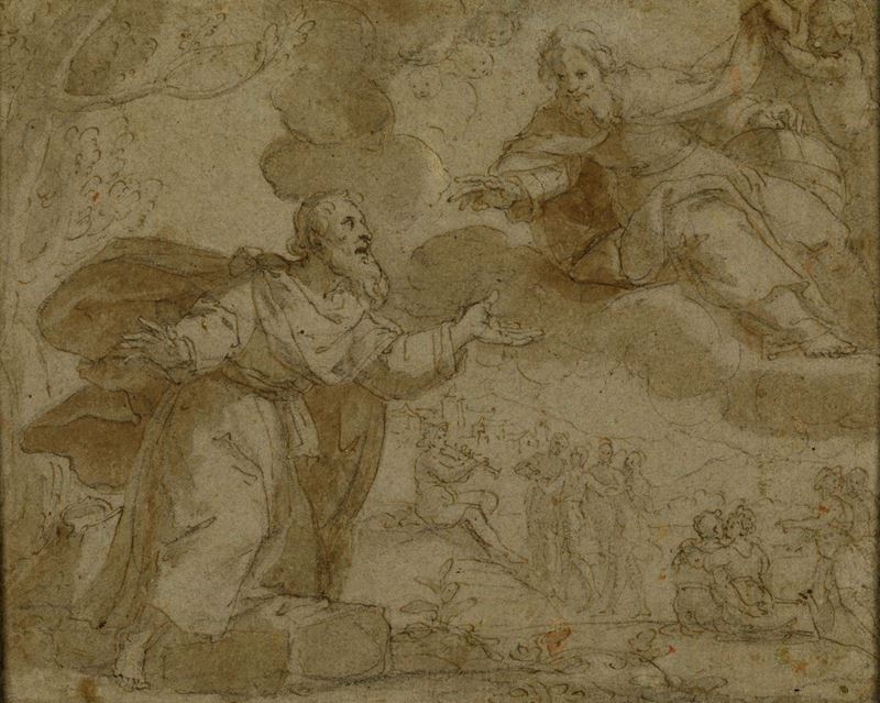Bernardo Castello (Genova 1557-1629) Apparizione di Dio ad Abramo alle Querce di Mamre  - Auction Old Master Drawings - Cambi Casa d'Aste
