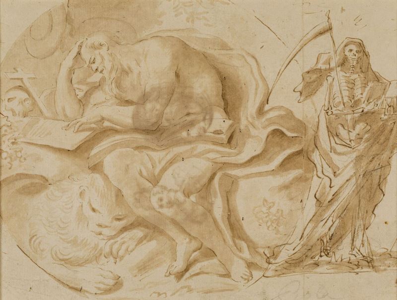 Domenico Piola (Genova 1627-1703) Studi per San Gerolamo e la Morte  - Auction Old Master Drawings - Cambi Casa d'Aste