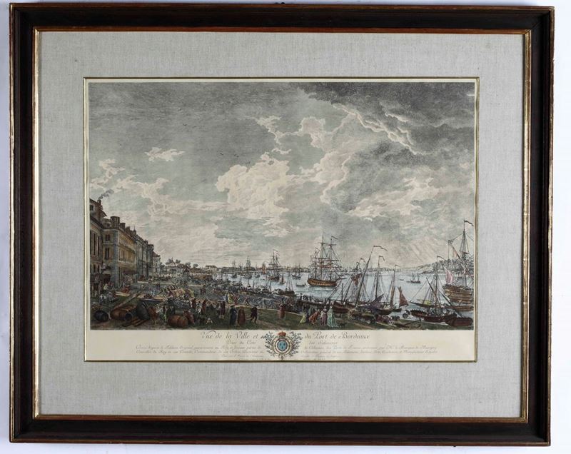 Cochin, Charles Nicolas Vue dela ville e du port de Bordeaux. Paris, 1764 (da dipinto di Claude Joseph Vernet)  - Auction Rare Books - Cambi Casa d'Aste