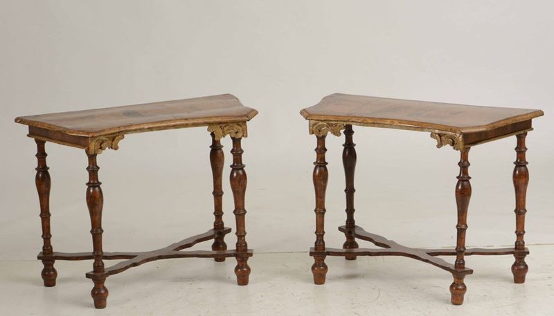 Coppia di piccole console con gambe a rocchetto, Emilia XVIII secolo  - Auction Fine Art January | Cambi Time - I - Cambi Casa d'Aste