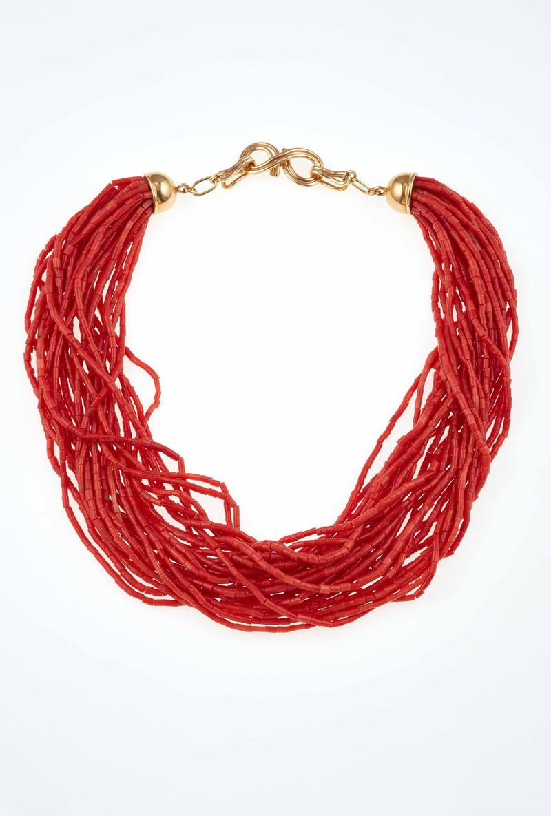Multi-strand coral and gold necklace  - Auction Jewels - Cambi Casa d'Aste