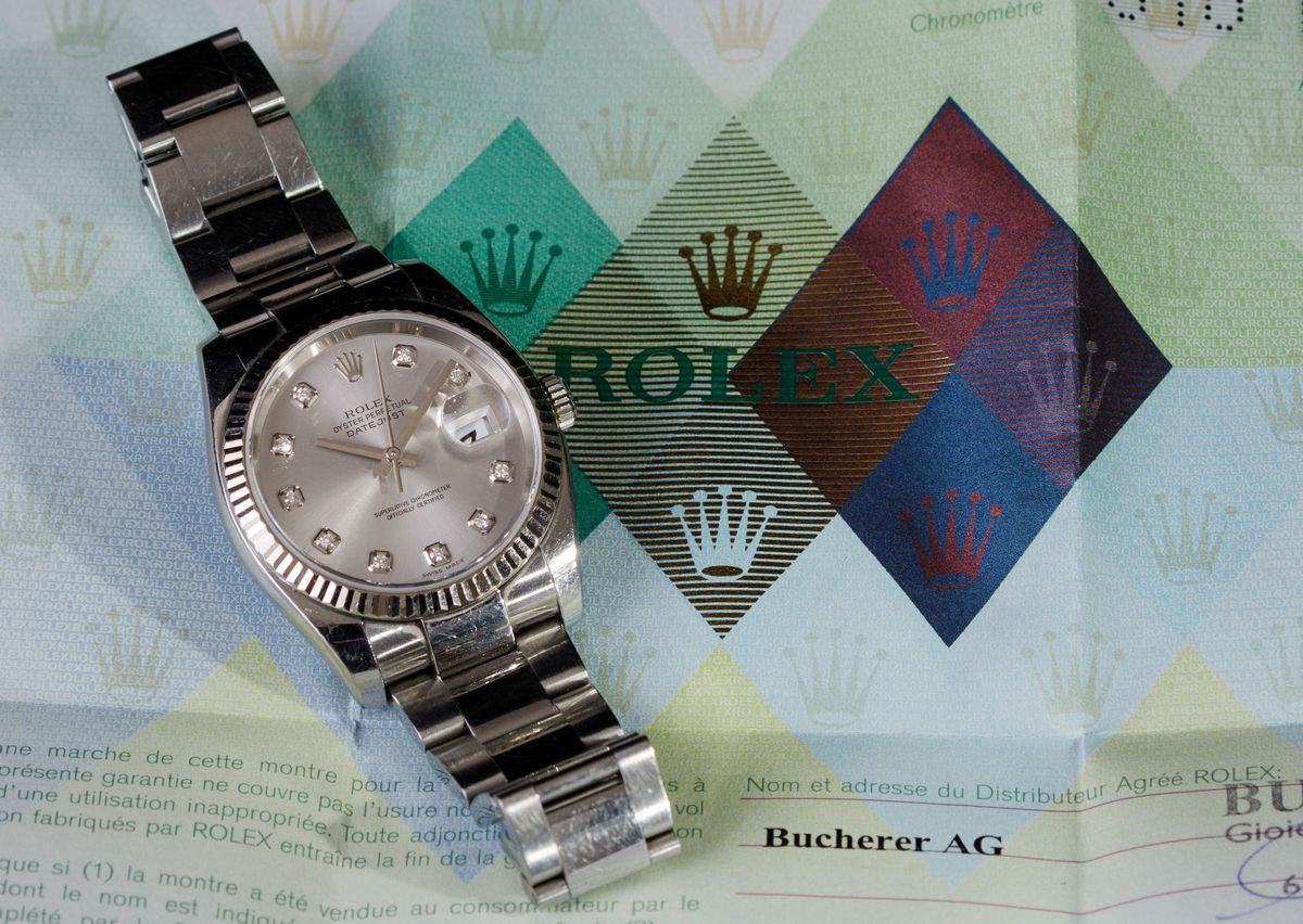 Rolex - Datejust Ref 116234, Acciaio Oyster, Lunetta Zigrinata D'oro Bianco, Vetro Zaffiro e Indi...
