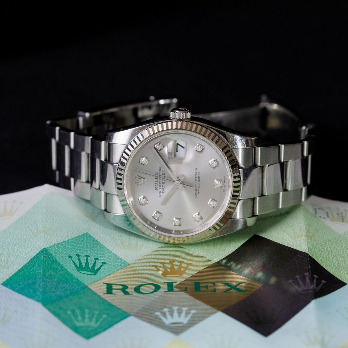 Rolex - Datejust Ref 116234, Acciaio Oyster, Lunetta Zigrinata D'oro Bianco, Vetro Zaffiro e Indi...