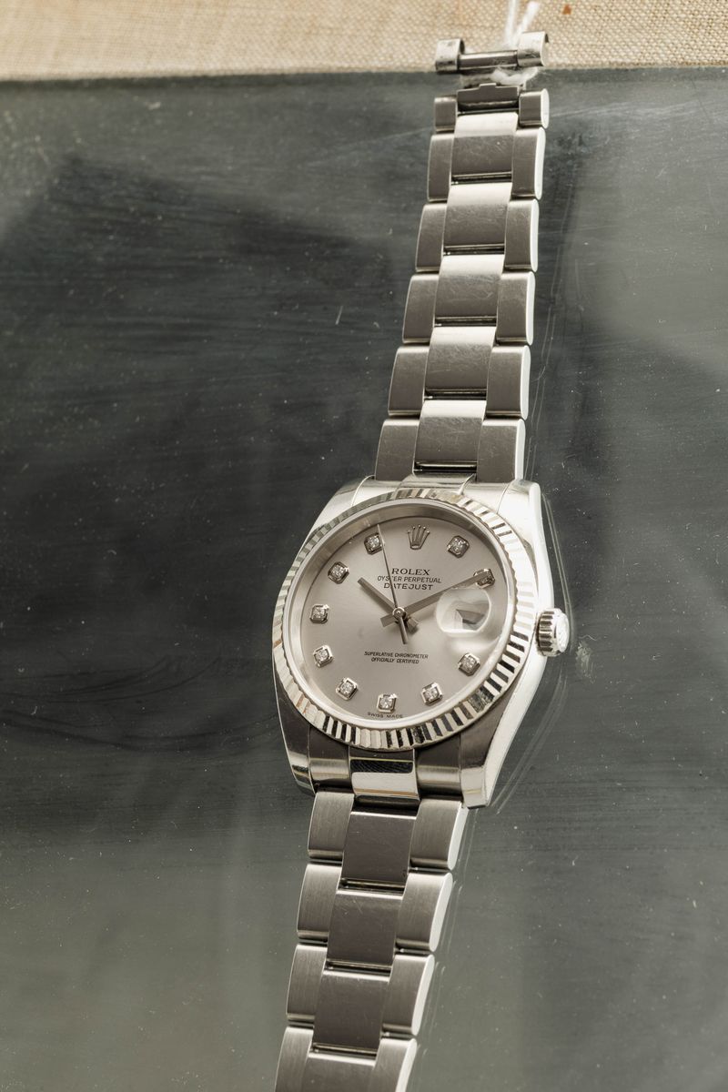 Rolex - Datejust Ref 116234, Acciaio Oyster, Lunetta Zigrinata D'oro Bianco, Vetro Zaffiro e Indi...