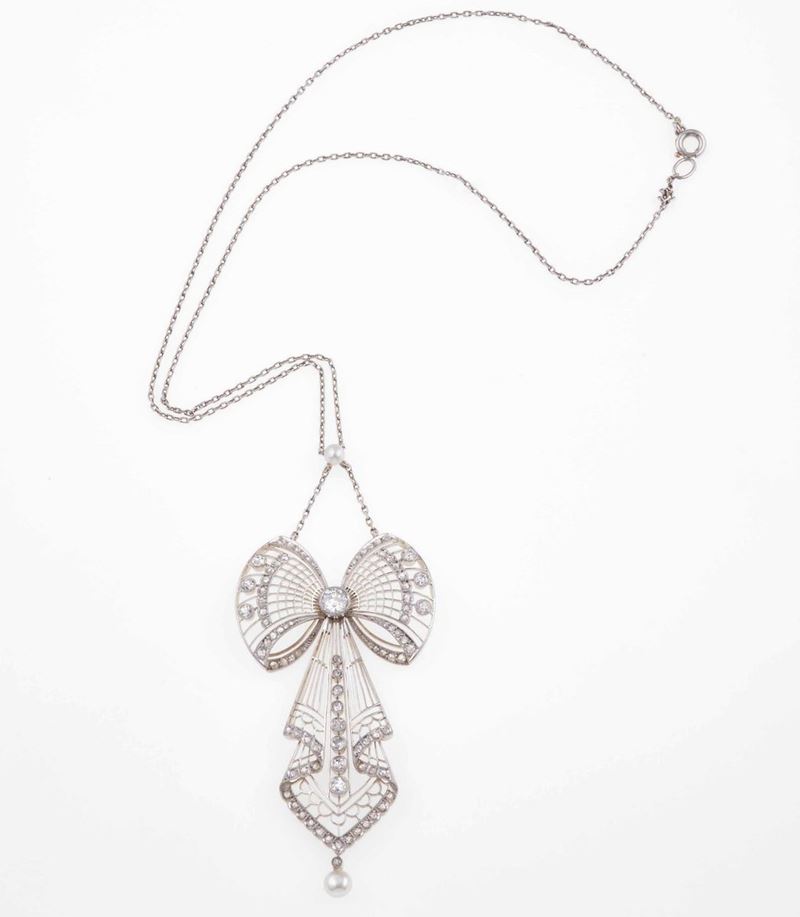 Girocollo con diamanti di vecchio taglio e perla  - Auction Fine Jewels - III - Cambi Casa d'Aste