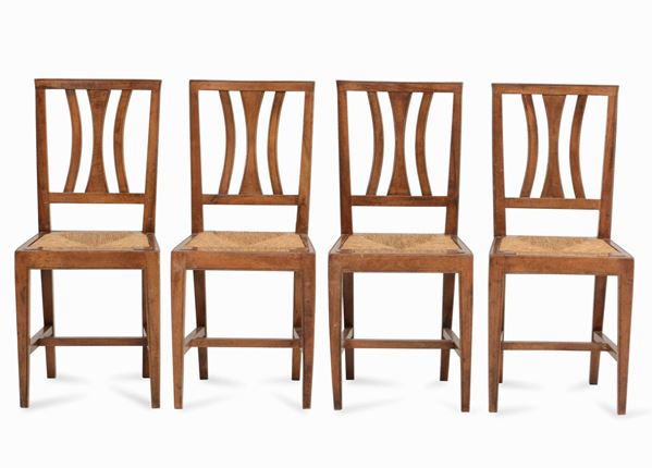 Quattro sedie Direttorio in noce, XIX secolo