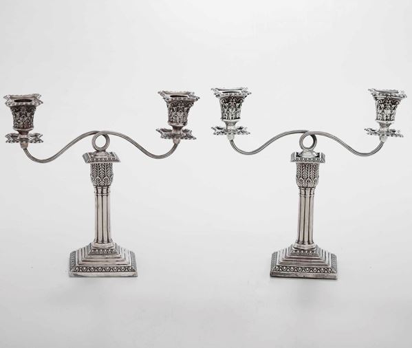 Coppia candelieri in argento Londra 1886, argentiere EH (non identificato)