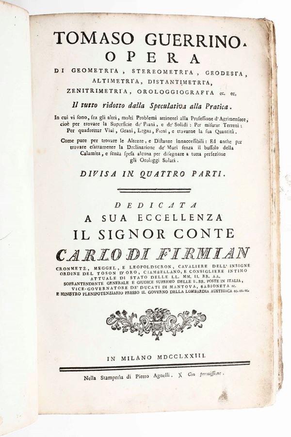  Guerino Tomaso Opera... Milano, Pietro Agnelli, 1773.