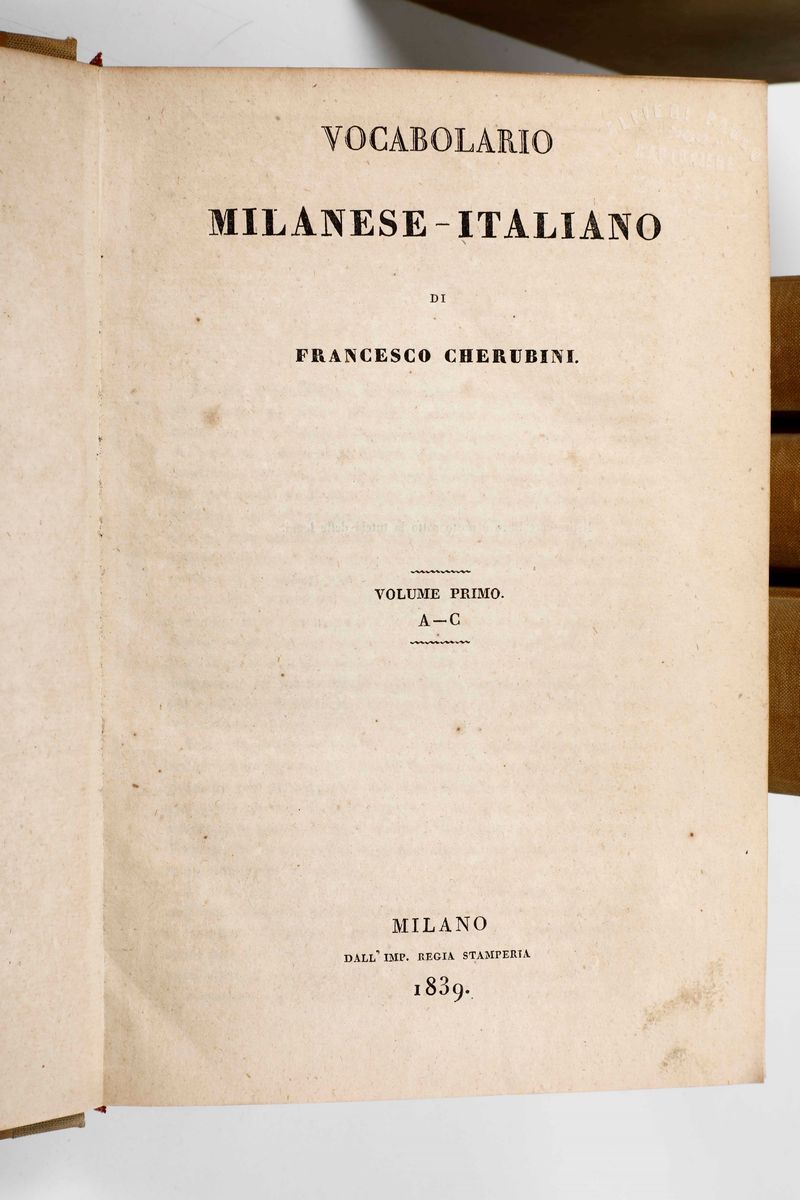Cherubini Francescovocabolario Milanese-italiano... Milano, nella Stamperia Regia, 1839.