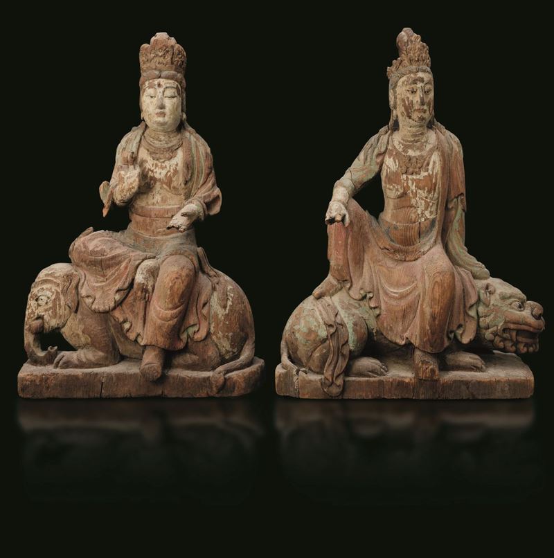 Two wooden sculptures, China, Ming Dynasty  - Auction Fine Chinese Works of Art - Cambi Casa d'Aste
