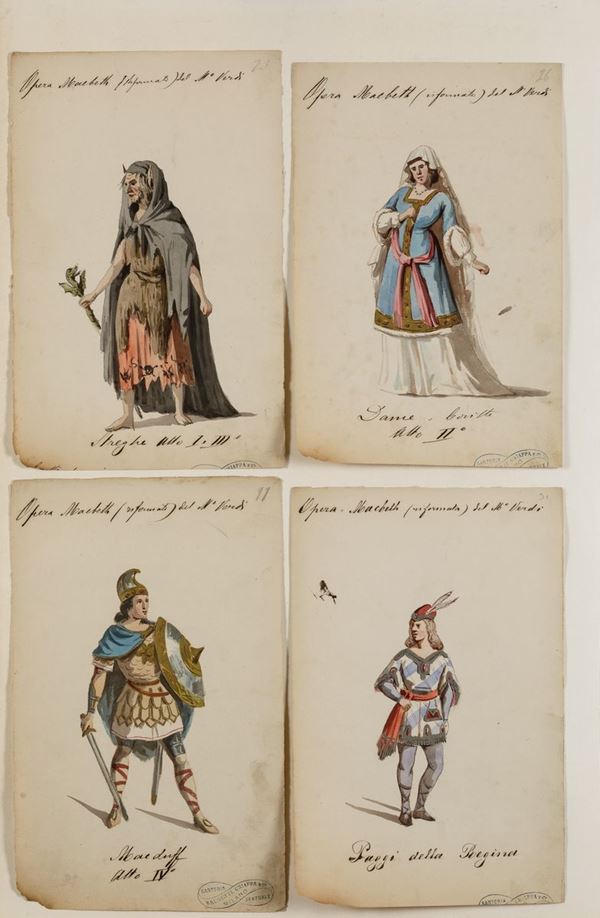 Scuola del XIX secolo Figurini per il Macbeth di Verdi. Sartoria teatrale Brunetti Chiappa