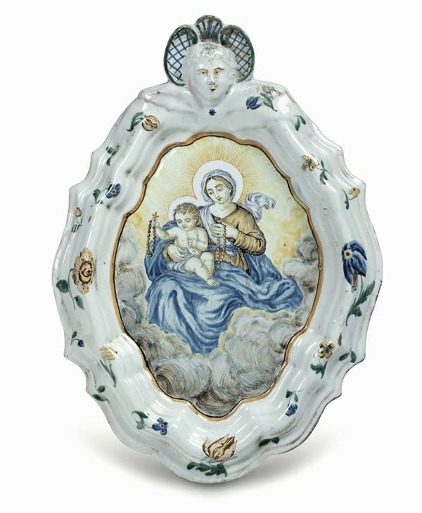 Targa devozionale con “Madonna del Rosario” Castelli, probabilmente bottega di Silvio De Martinis o di Gesualdo Fuina, ultimo quarto del XVIII secolo