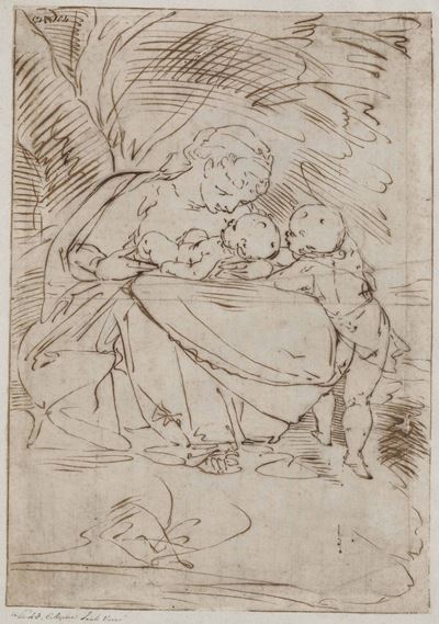 Luca Cambiaso (moneglia 1527 - Madrid El Escorial 1585), Scuola Dimadonna con Bambino e San Giova...