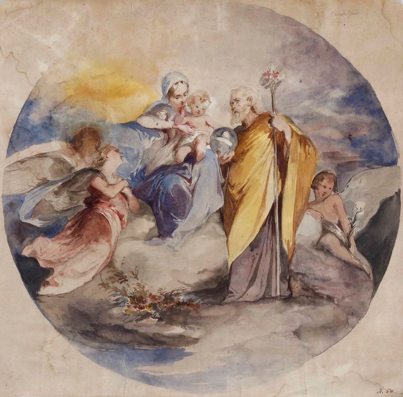 Francesco Gandolfi (Chiavari 1824 - Genova 1873) Sacra Famiglia con angeli  - Asta Disegni Antichi - Cambi Casa d'Aste