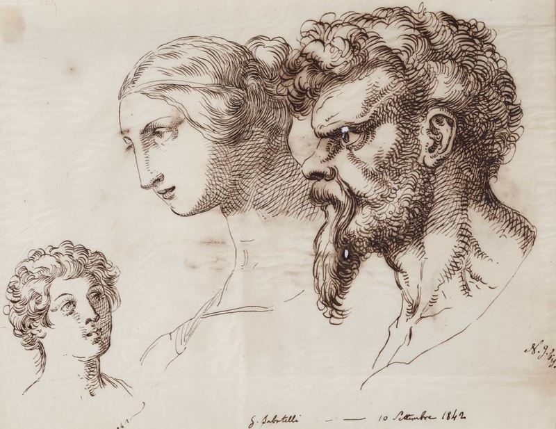 Giuseppe Sabatelli (Firenze 1813-1843) Studio di teste  - Asta Disegni Antichi - Cambi Casa d'Aste