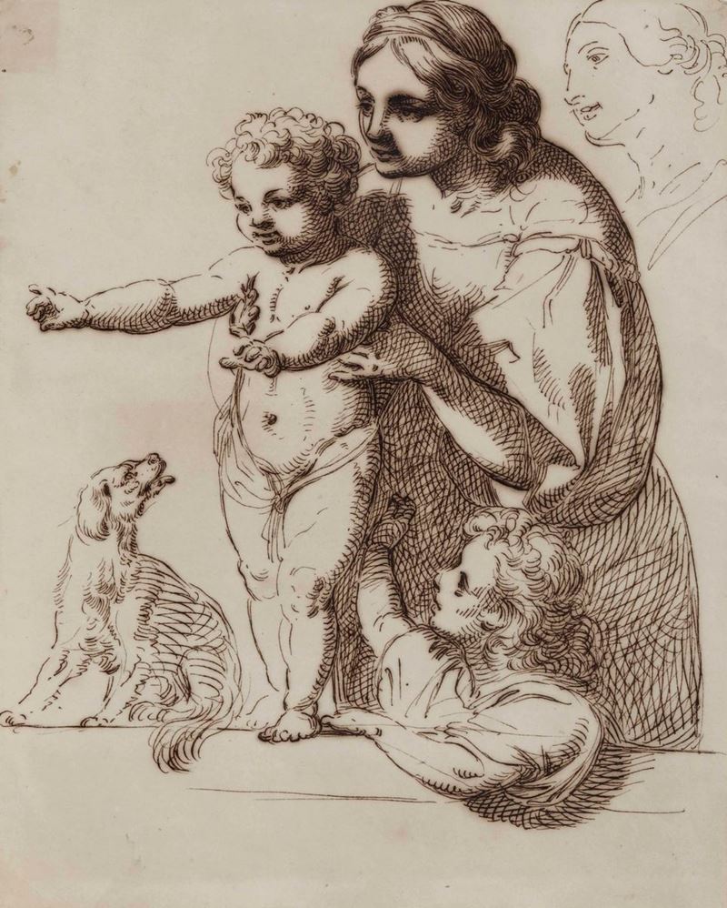 Giuseppe Sabatelli (Firenze 1813-1843) Figura femminile con bambini e cagnolino  - Asta Disegni Antichi - Cambi Casa d'Aste