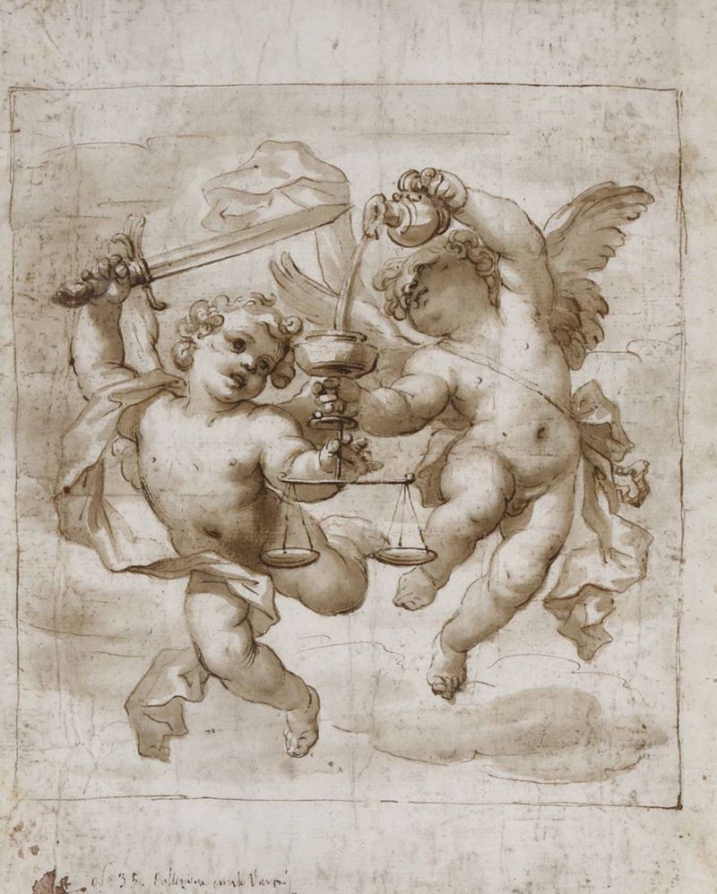 Domenico Piola (Genova 1627-1703) Allegoria della Giustizia e della Temperanza  - Asta Disegni Antichi - Cambi Casa d'Aste